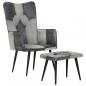 Preview: Sessel mit Hocker Grau Echtleder und Canvas
