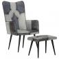 Preview: Sessel mit Hocker Grau Echtleder und Canvas