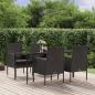 Preview: ARDEBO.de - 5-tlg. Garten-Essgruppe mit Kissen Schwarz Poly Rattan