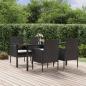 Preview: ARDEBO.de - 5-tlg. Garten-Essgruppe mit Kissen Schwarz Poly Rattan