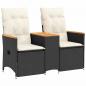 Preview: Gartensofa 2-Sitzer Verstellbar mit Tisch Schwarz Poly Rattan