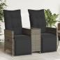 Preview: ARDEBO.de - Gartensofa 2-Sitzer Verstellbar mit Tisch Grau Poly Rattan