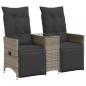 Preview: Gartensofa 2-Sitzer Verstellbar mit Tisch Grau Poly Rattan