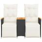 Preview: Gartensofa 2-Sitzer Verstellbar mit Tisch Schwarz Poly Rattan