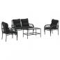 Preview: 4-tlg. Garten-Sofagarnitur mit Kissen Schwarz Poly Rattan