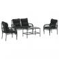 Preview: 4-tlg. Garten-Sofagarnitur mit Kissen Schwarz Poly Rattan