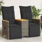 Preview: ARDEBO.de - Gartensofa 2-Sitzer Verstellbar mit Tisch Grau Poly Rattan