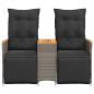 Preview: Gartensofa 2-Sitzer Verstellbar mit Tisch Grau Poly Rattan