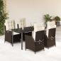 Preview: ARDEBO.de - 5-tlg. Garten-Essgruppe mit Kissen Braun Poly Rattan