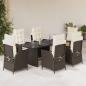 Preview: ARDEBO.de - 7-tlg. Garten-Essgruppe mit Kissen Braun Poly Rattan