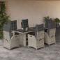 Preview: ARDEBO.de - 7-tlg. Garten-Essgruppe mit Kissen Hellgrau Poly Rattan