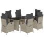 Preview: 7-tlg. Garten-Essgruppe mit Kissen Hellgrau Poly Rattan