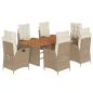 Preview: 7-tlg. Garten-Essgruppe mit Kissen Beige Poly Rattan