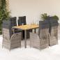 Preview: ARDEBO.de - 7-tlg. Garten-Essgruppe mit Kissen Grau Poly Rattan