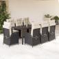 Preview: ARDEBO.de - 9-tlg. Garten-Essgruppe mit Kissen Schwarz Poly Rattan
