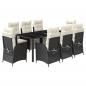 Preview: 9-tlg. Garten-Essgruppe mit Kissen Schwarz Poly Rattan