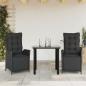 Preview: ARDEBO.de - 3-tlg. Garten-Essgruppe mit Kissen Schwarz Poly Rattan