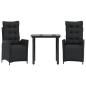 Preview: 3-tlg. Garten-Essgruppe mit Kissen Schwarz Poly Rattan