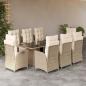 Preview: ARDEBO.de - 9-tlg. Garten-Essgruppe mit Kissen Beige Poly Rattan