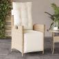 Preview: ARDEBO.de - Gartensessel mit Fußteil Verstellbar Beige Poly Rattan