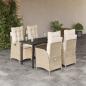 Preview: ARDEBO.de - 5-tlg. Garten-Essgruppe mit Kissen Beige Poly Rattan
