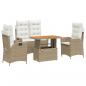 Preview: 4-tlg. Garten-Essgruppe mit Kissen Beige Poly Rattan