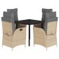 Preview: 5-tlg. Garten-Essgruppe mit Kissen Beigemischung Poly Rattan