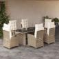 Preview: ARDEBO.de - 7-tlg. Garten-Essgruppe mit Kissen Beige Poly Rattan