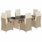 Preview: 7-tlg. Garten-Essgruppe mit Kissen Beige Poly Rattan