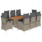 Preview: 9-tlg. Garten-Essgruppe mit Kissen Grau Poly Rattan