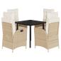 Preview: 5-tlg. Garten-Essgruppe mit Kissen Beige Poly Rattan
