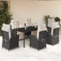 Preview: ARDEBO.de - 7-tlg. Garten-Essgruppe mit Kissen Schwarz Poly Rattan