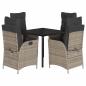 Preview: 5-tlg. Garten-Essgruppe mit Kissen Grau Poly Rattan