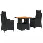 Preview: 3-tlg. Garten-Essgruppe mit Kissen Schwarz Poly Rattan