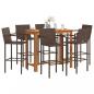 Preview: ARDEBO.de - 7-tlg. Gartenbar-Set Braun Massivholz Akazie und Poly Rattan