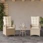 Preview: ARDEBO.de - Gartensessel mit Kissen 2 Stk. Verstellbar Beige Poly Rattan