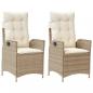 Preview: Gartensessel mit Kissen 2 Stk. Verstellbar Beige Poly Rattan