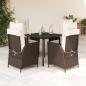Preview: ARDEBO.de - 5-tlg. Garten-Essgruppe mit Kissen Braun Poly Rattan