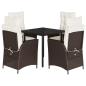 Preview: 5-tlg. Garten-Essgruppe mit Kissen Braun Poly Rattan