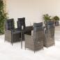 Preview: ARDEBO.de - 5-tlg. Garten-Essgruppe mit Kissen Grau Poly Rattan