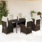 Preview: ARDEBO.de - 7-tlg. Garten-Essgruppe mit Kissen Braun Poly Rattan