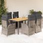 Preview: ARDEBO.de - 7-tlg. Garten-Essgruppe mit Kissen Grau Poly Rattan