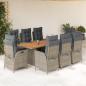 Preview: ARDEBO.de - 9-tlg. Garten-Essgruppe mit Kissen Grau Poly Rattan