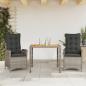 Preview: ARDEBO.de - 3-tlg. Garten-Essgruppe mit Kissen Grau Poly Rattan