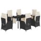 Preview: 7-tlg. Garten-Essgruppe mit Kissen Schwarz Poly Rattan