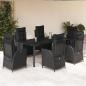 Preview: ARDEBO.de - 7-tlg. Garten-Essgruppe mit Kissen Schwarz Poly Rattan