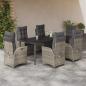 Preview: ARDEBO.de - 7-tlg. Garten-Essgruppe mit Kissen Hellgrau Poly Rattan