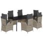 Preview: 7-tlg. Garten-Essgruppe mit Kissen Hellgrau Poly Rattan