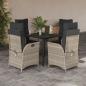 Preview: ARDEBO.de - 5-tlg. Garten-Essgruppe mit Kissen Hellgrau Poly Rattan