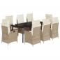 Preview: 9-tlg. Garten-Essgruppe mit Kissen Beige Poly Rattan